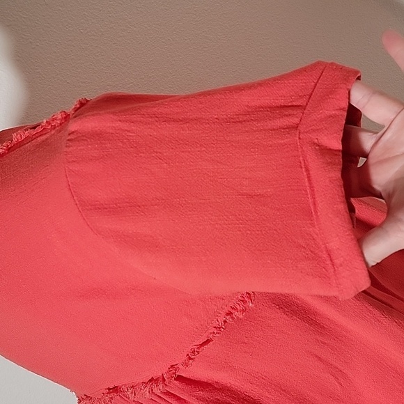 Umgee Top Blouse Popover Pullover Short Sleeve Collared Linen Cotton High Low S - Picture 8 of 15